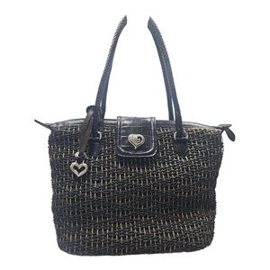 EUC, Brighton: Black and Tan Tote, Woven Texture‎ With Cute Heart Feet